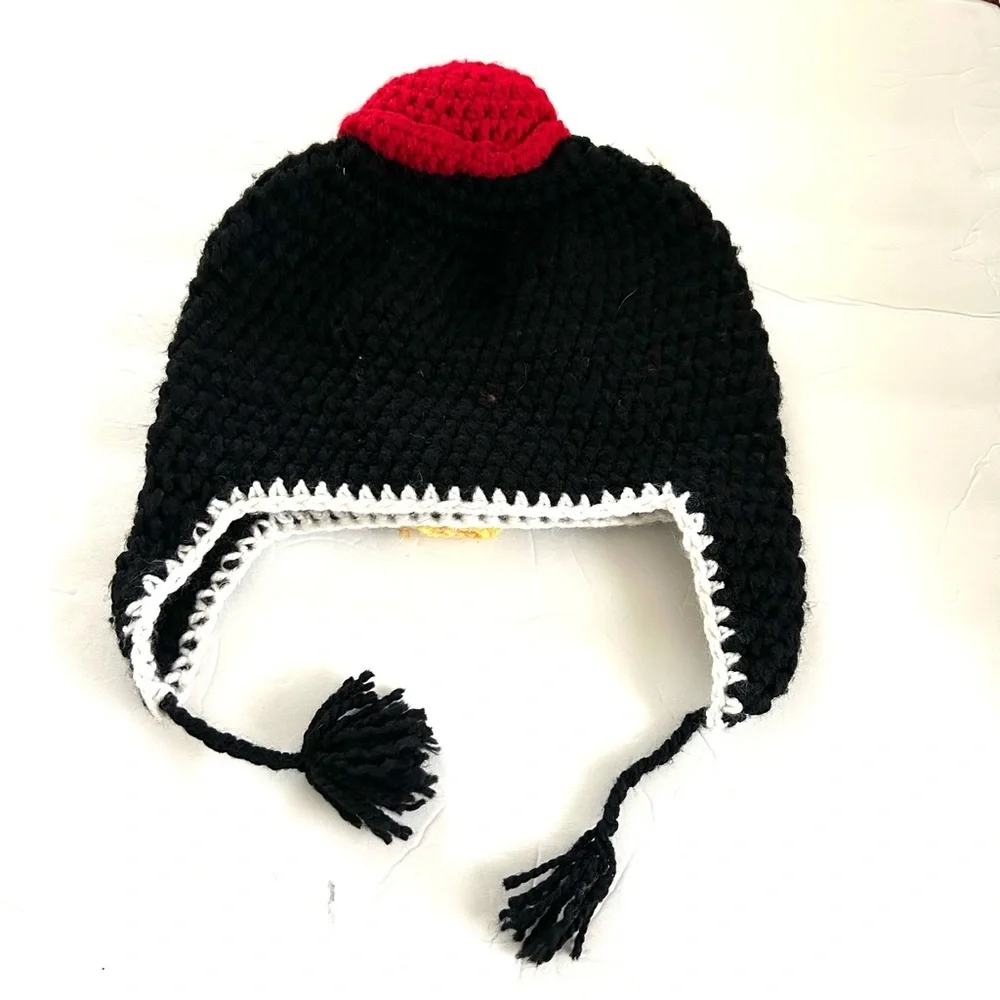 Penguin Crochet Hat with Red and Yellow Accents child